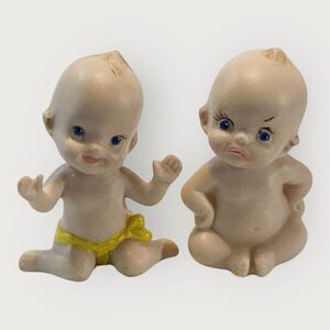 Lot Of Two Kewpie Bisque Porcelain Baby Figurines Mad Face And Happy Face